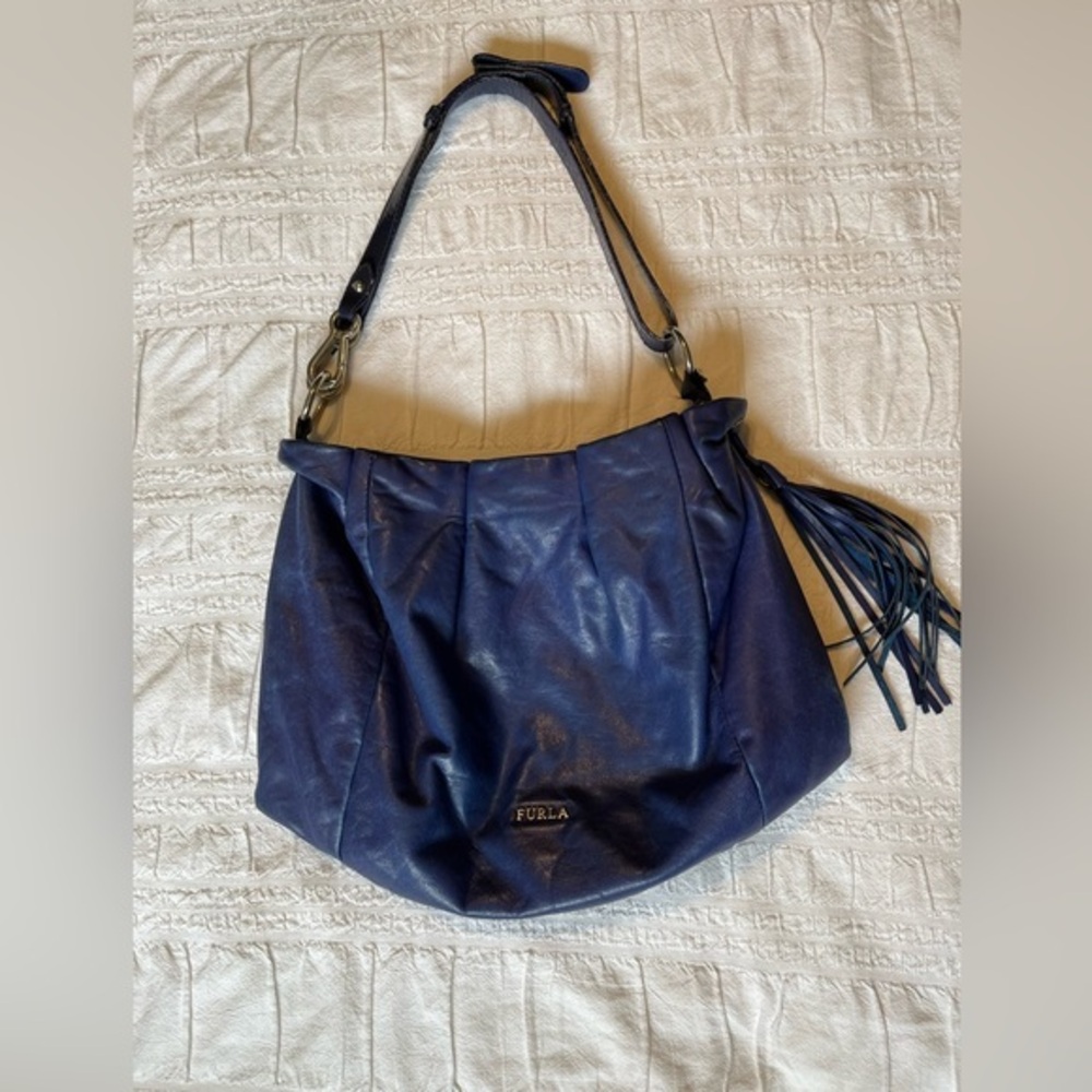 Blue Furla Genuine Leather Shoulder Bag Made in Italy